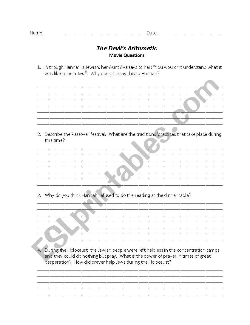 English worksheets: Devil´s Arithmetic Film Questions