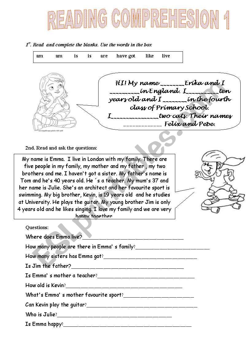 reading comprehension 1 worksheet