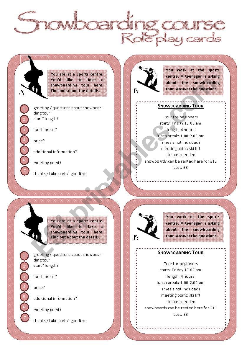 Role play cards series: Booking a snowboarding tour