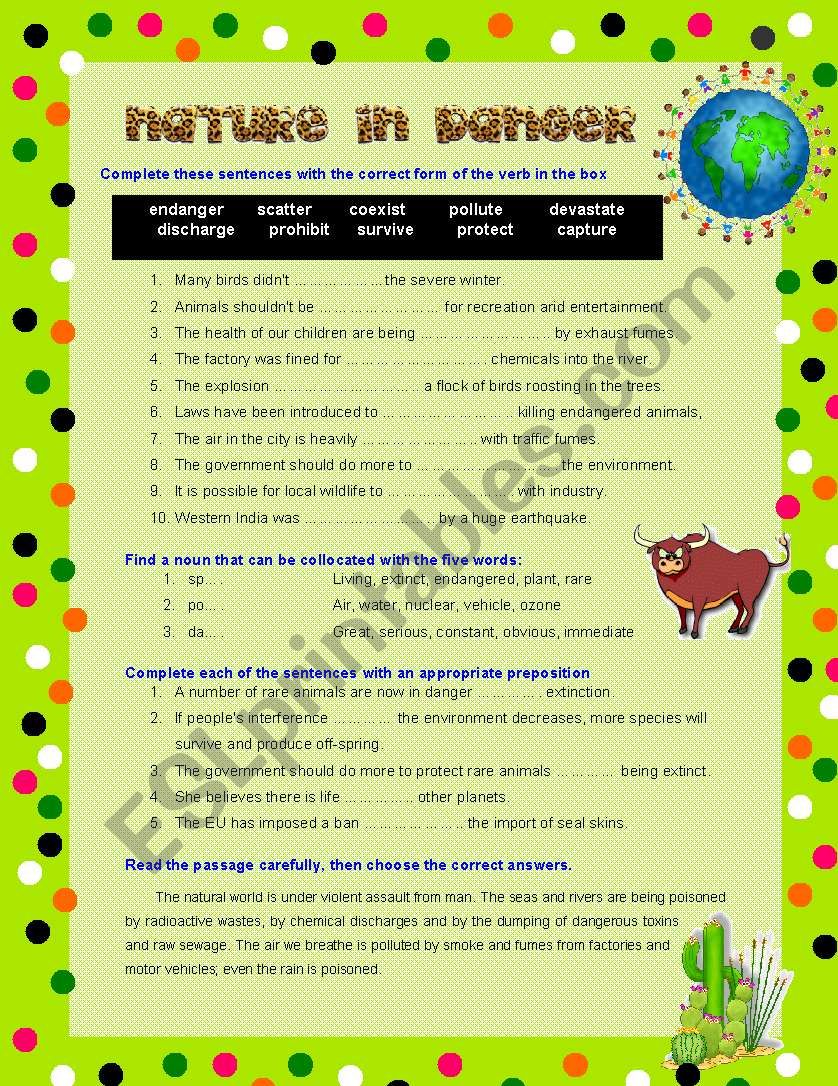 NATURE IN DANGER worksheet