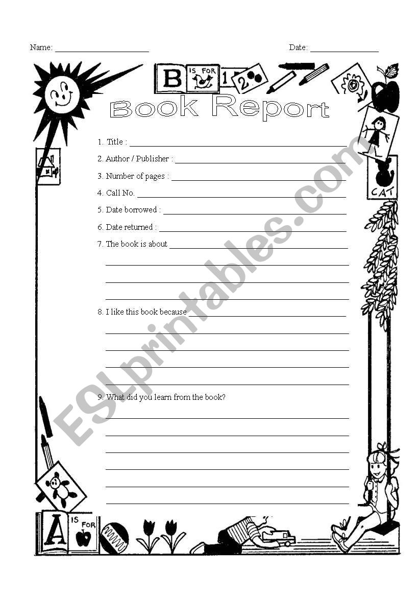 Book Report worksheet