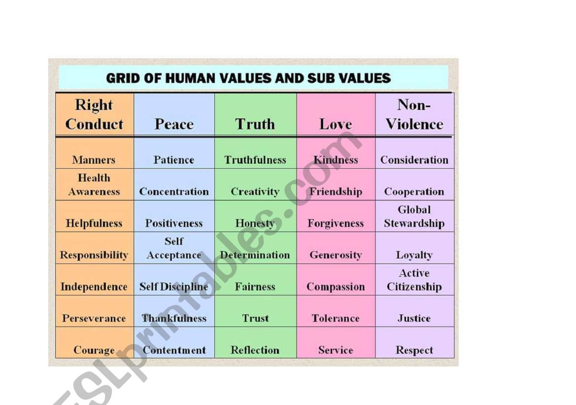 HUMAN VALUES worksheet