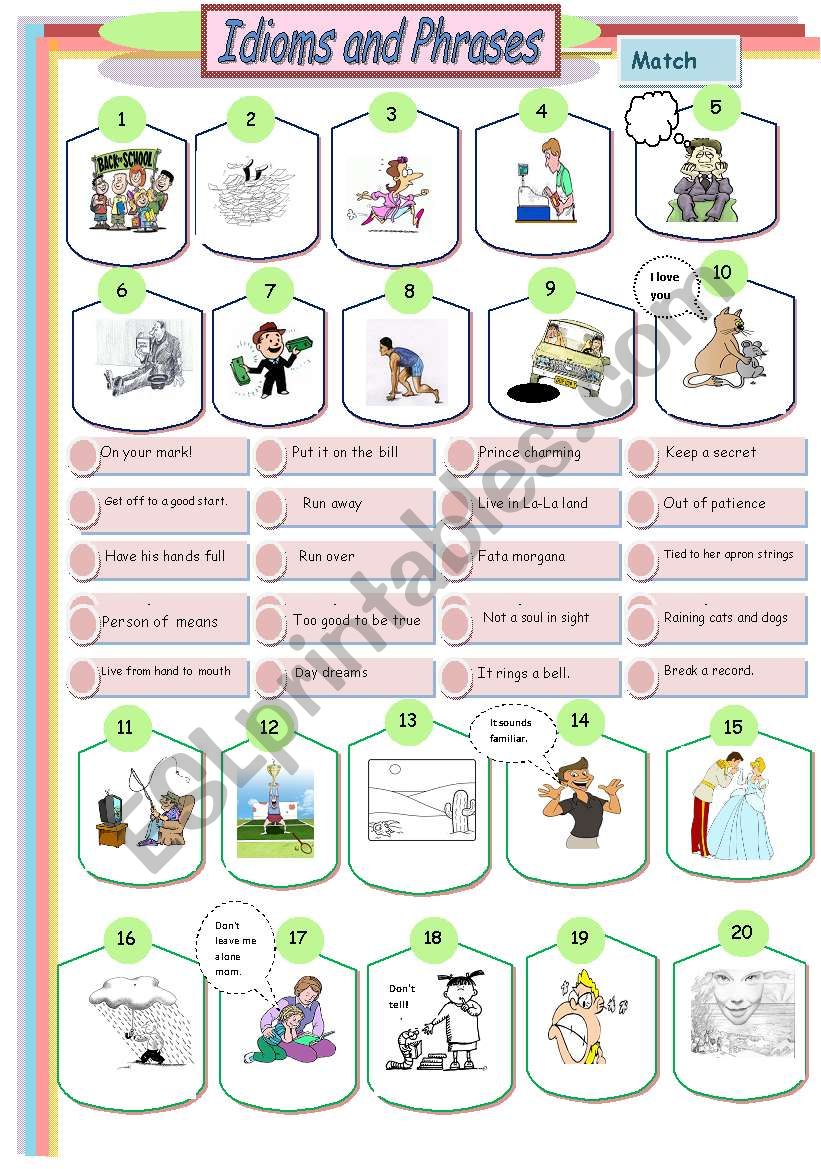 Idioms and Phrases - part 1/6 worksheet