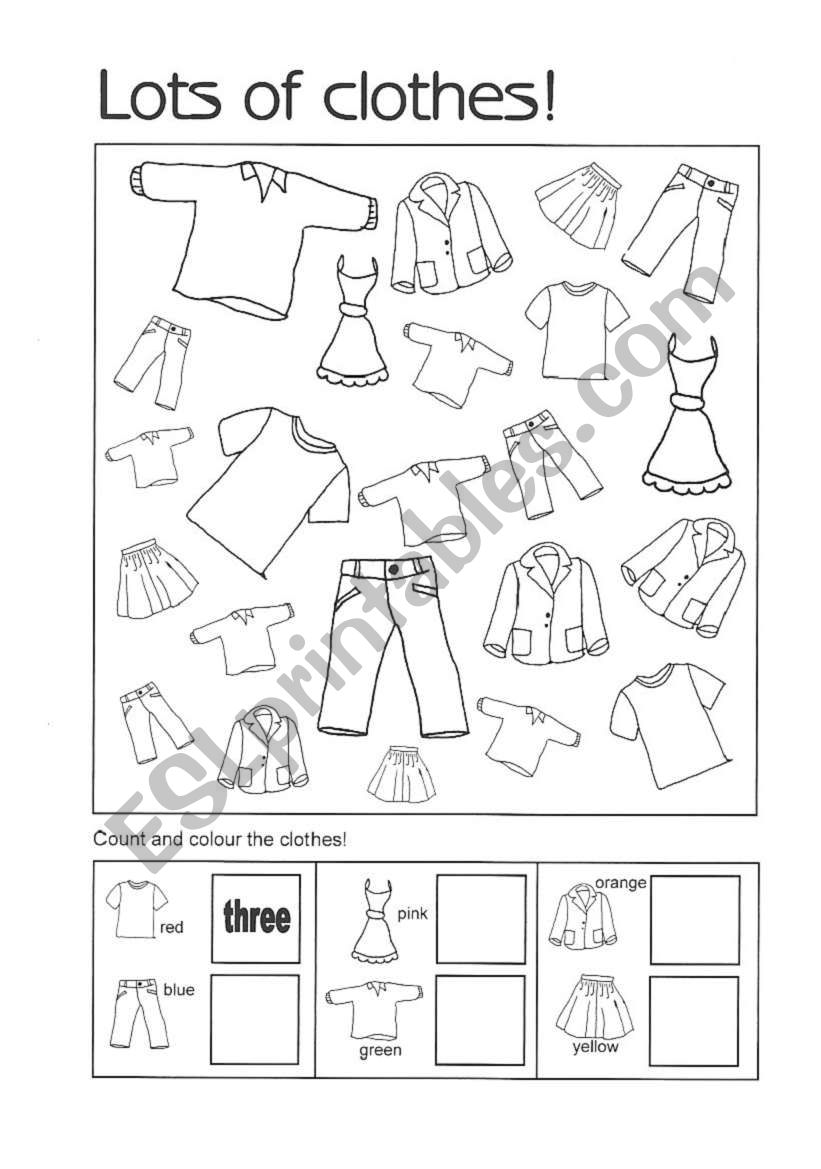 Count and colour the clothes worksheet