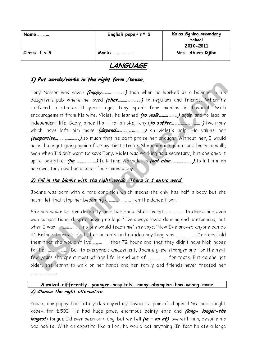 for tunisian students 1 form worksheet