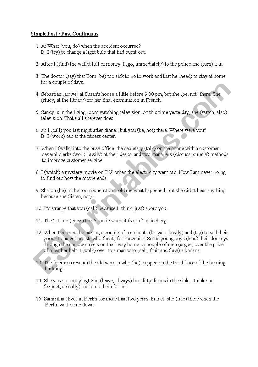 Past Simple/Past Continuous worksheet