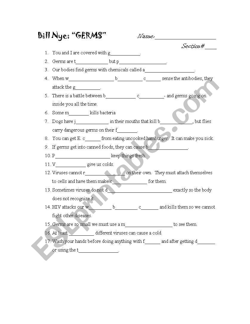 Bill Nye Germs Worksheet Answers Pdf