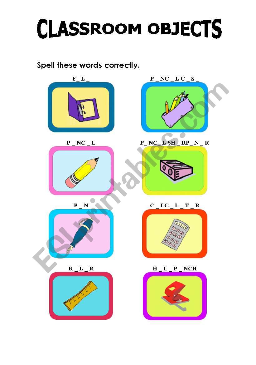 Classroom objects (part 1) worksheet