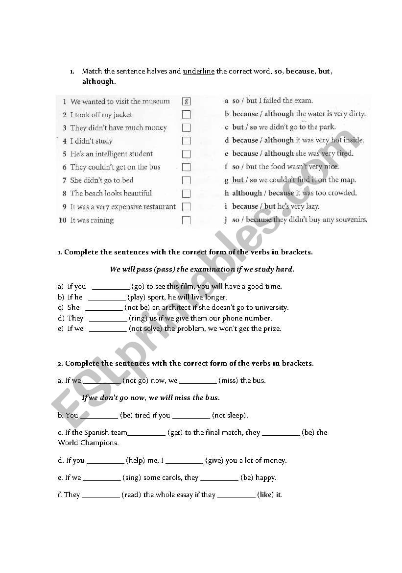 Linking Words and First Conditional Exercises