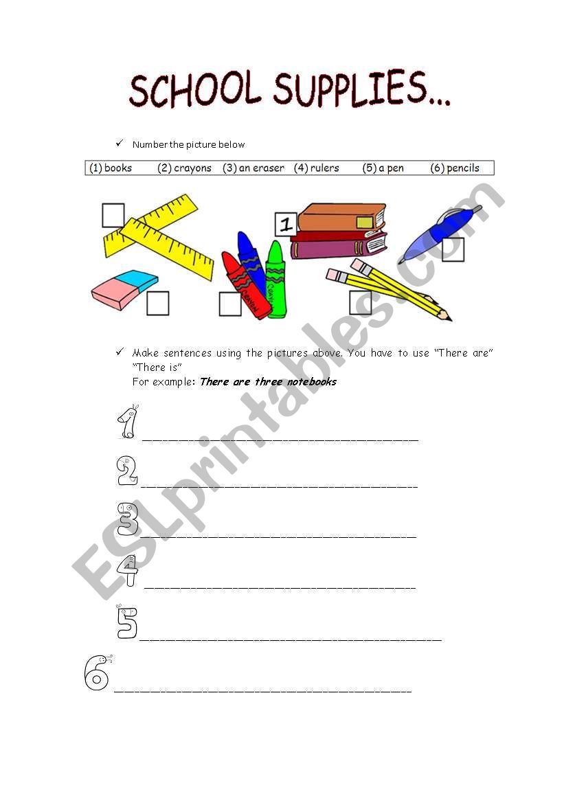 school supplies worksheet