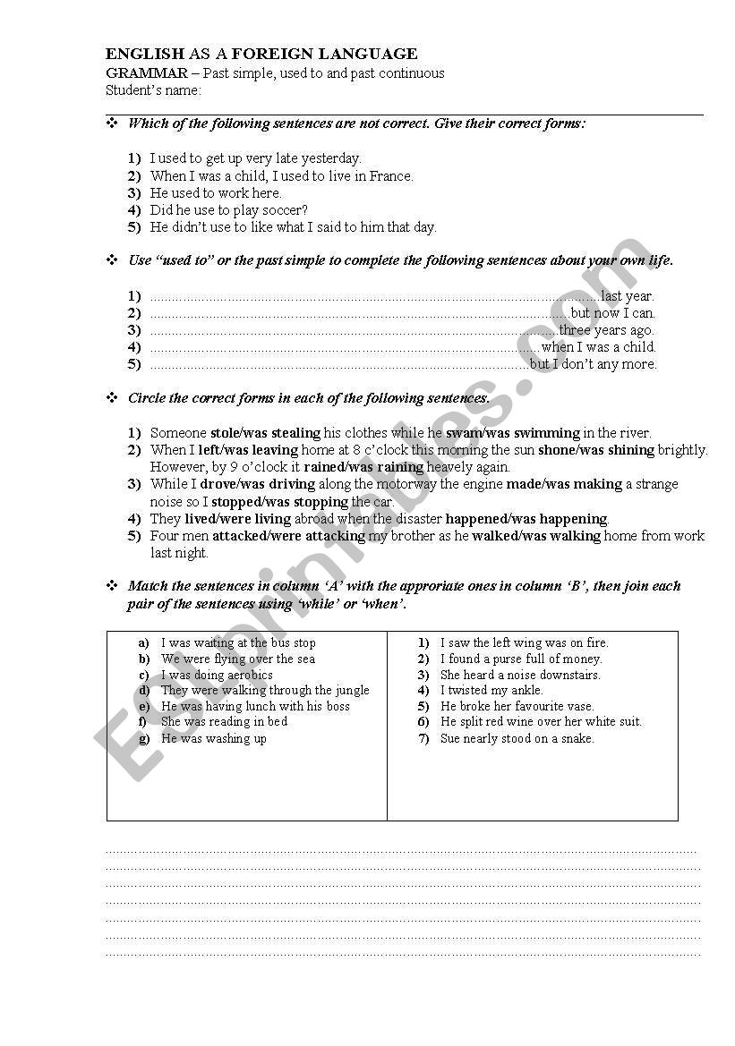 Activities on past forms worksheet