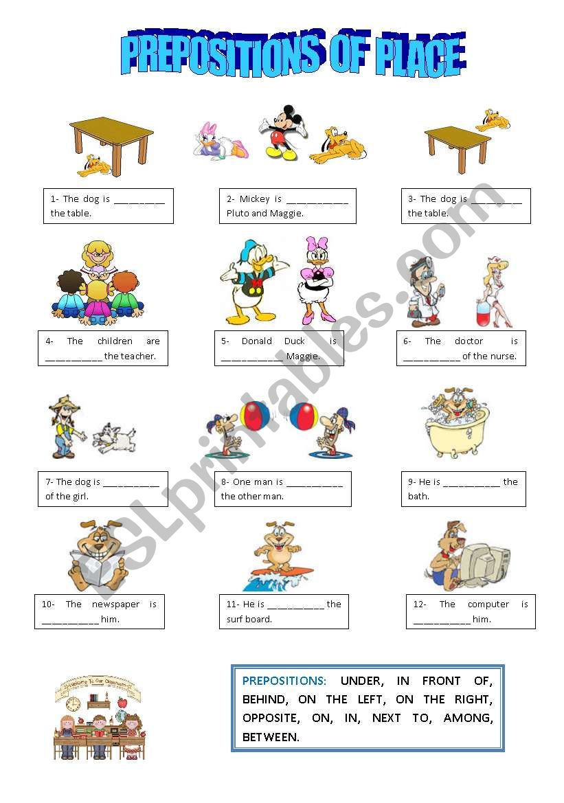 PREPOSITIONS OF PLACE worksheet