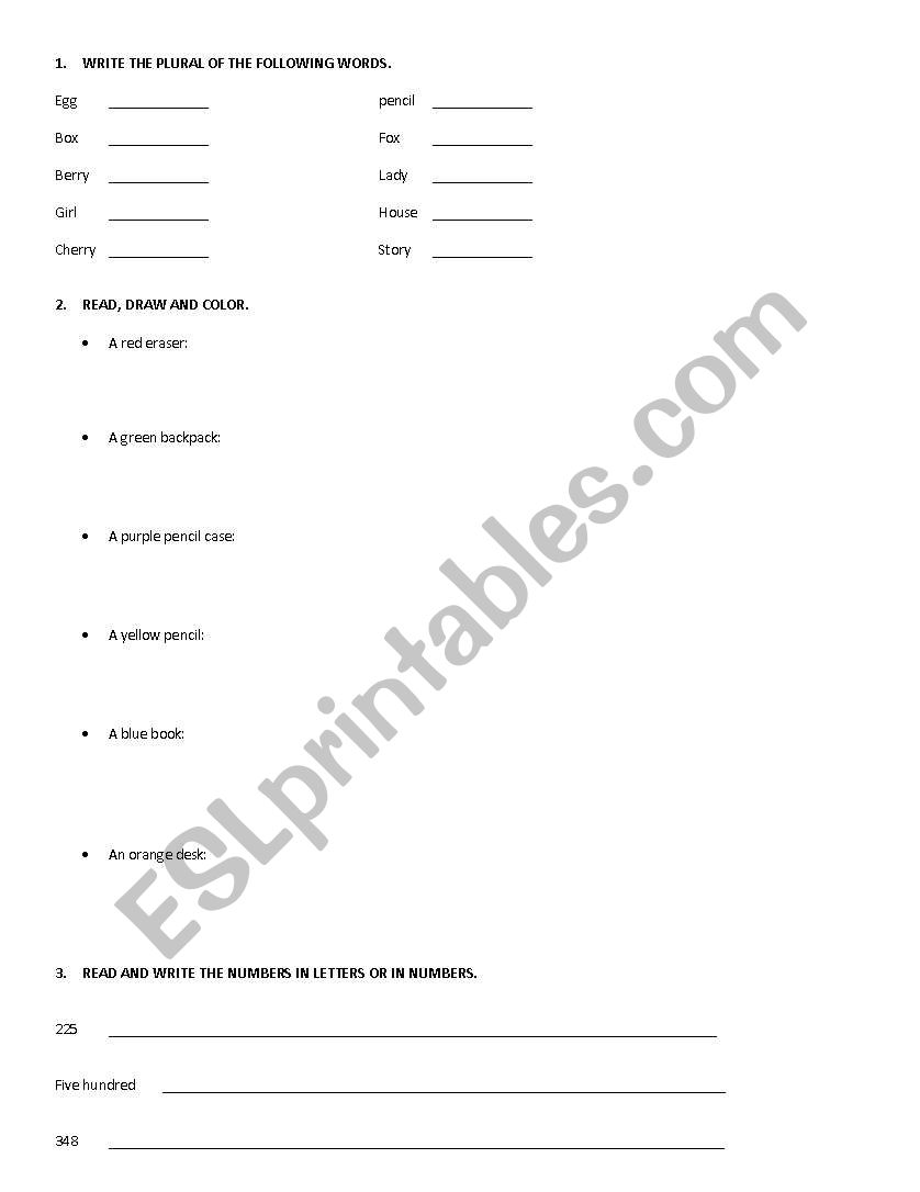 Colors and numbers worksheet