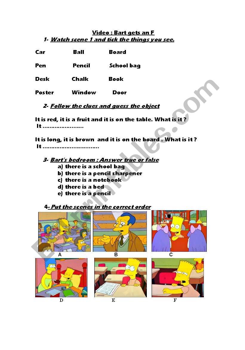 video bart gets an f worksheet