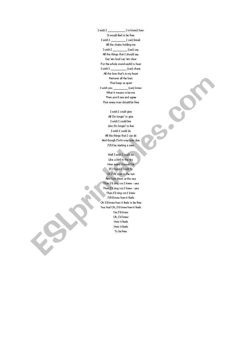  fill in the blanks - song: I wish I  could know