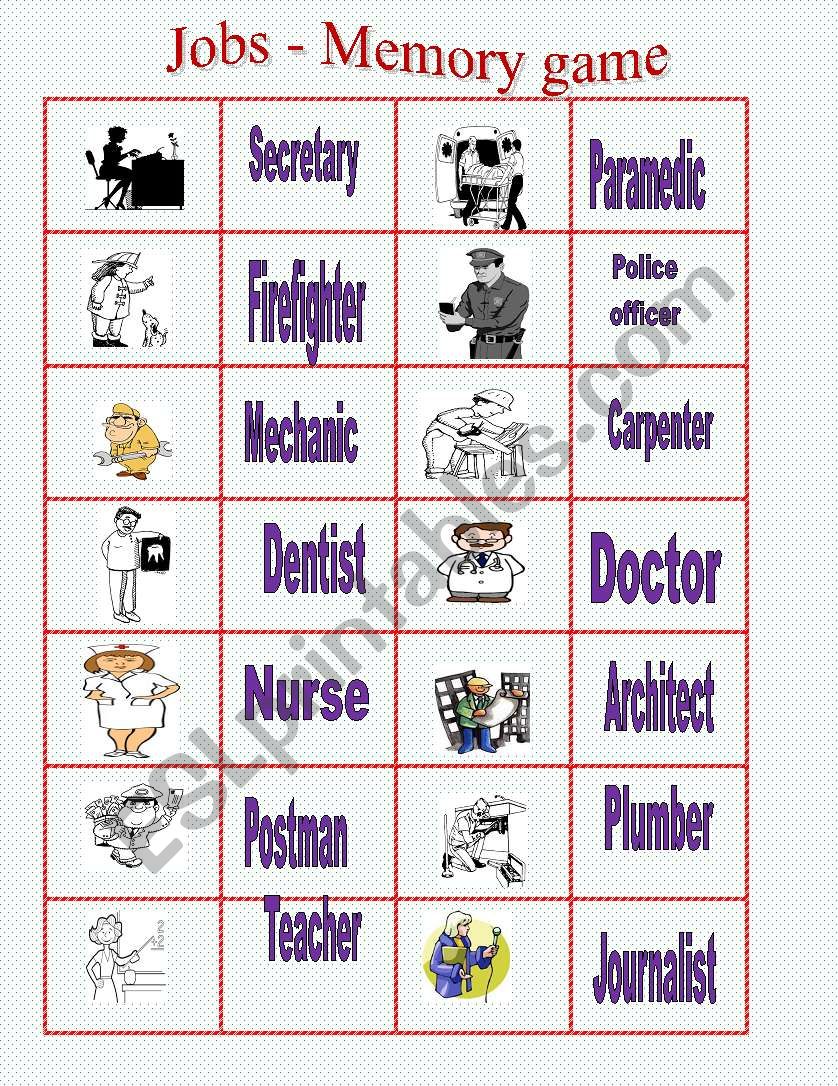 jobs memory game worksheet