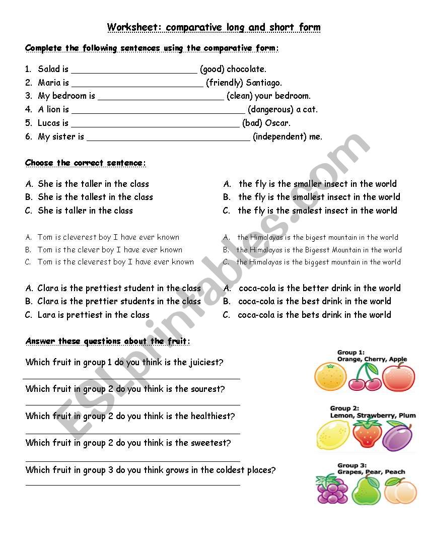 comparative and superlative worksheet