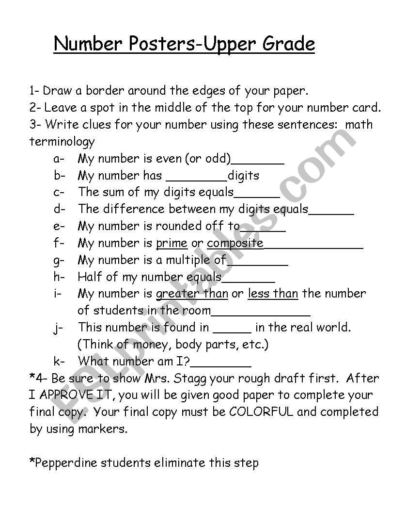 Number Posters worksheet