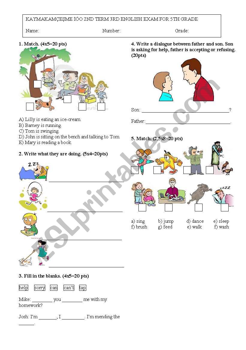 5th grade exam 2nd term worksheet