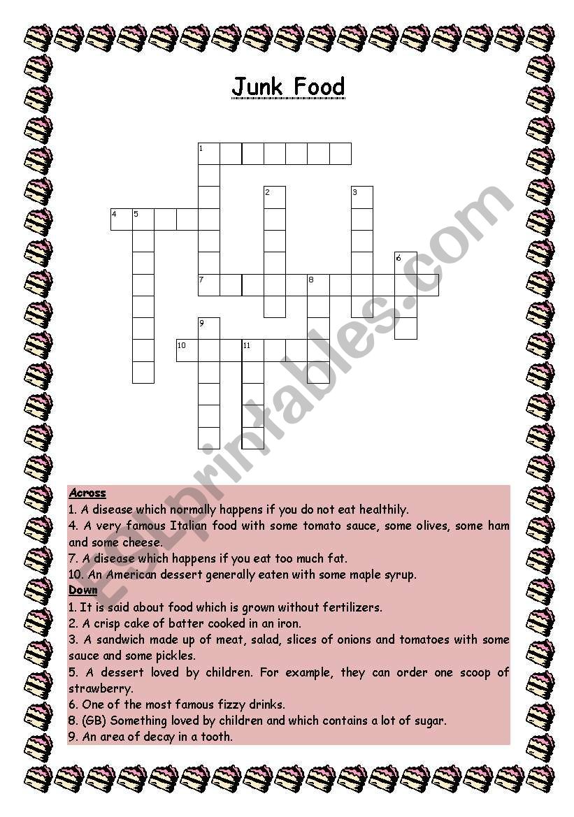 Junk Food Criss Cross worksheet