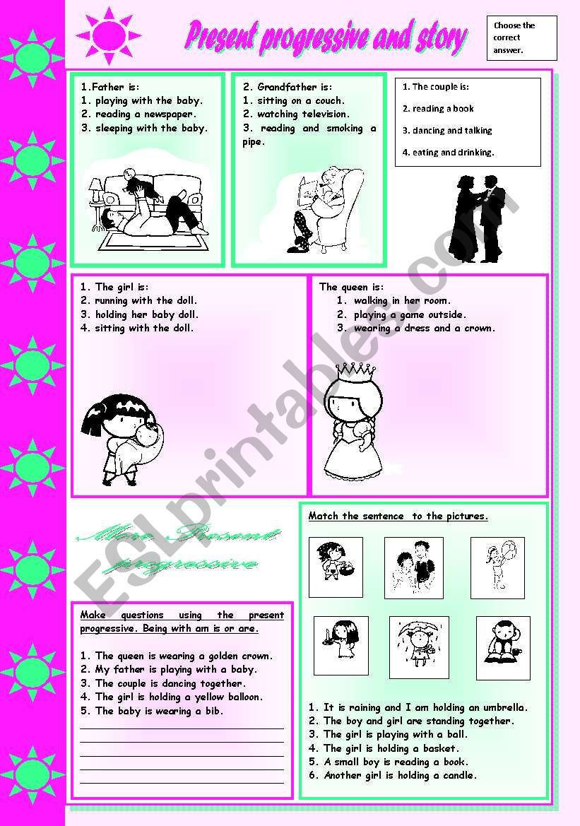 Present Progressive and Story worksheet