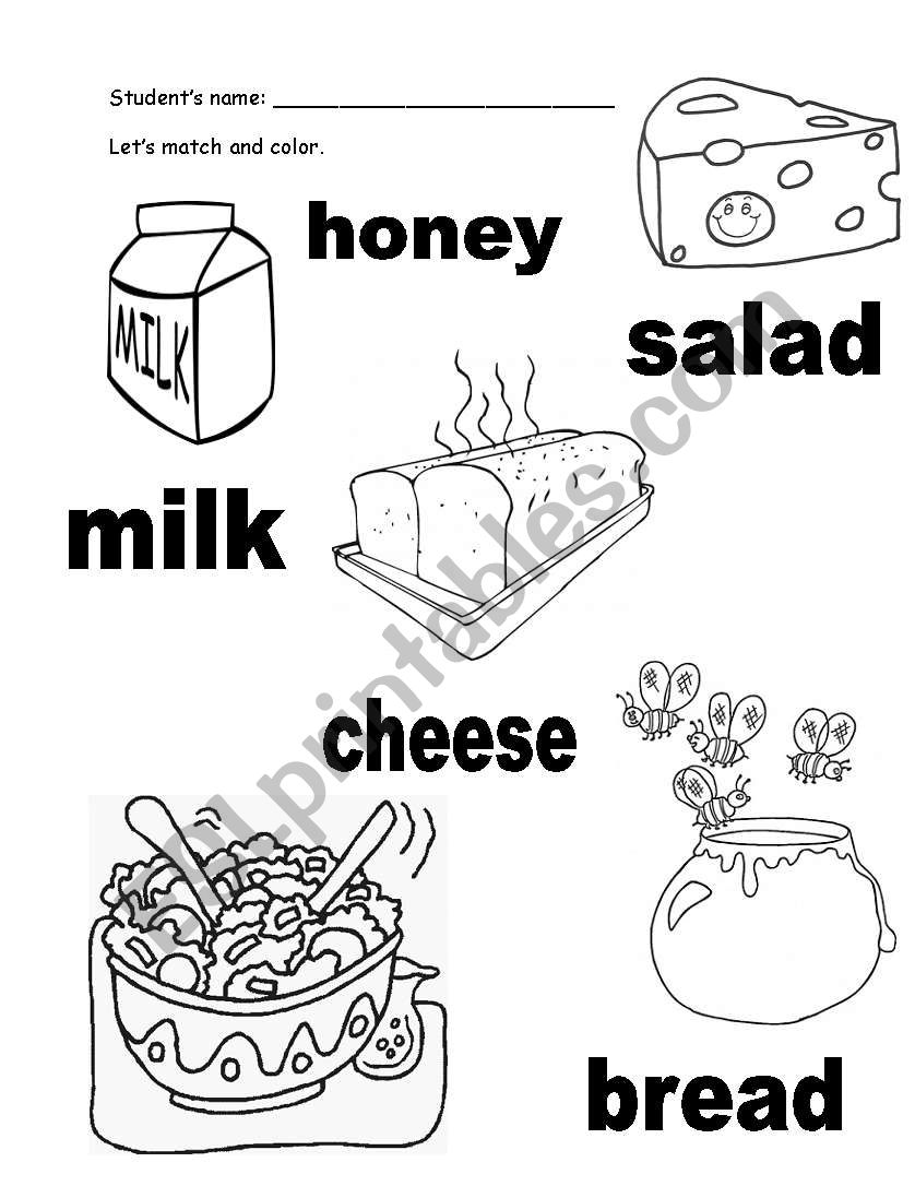 Matching the food with words worksheet