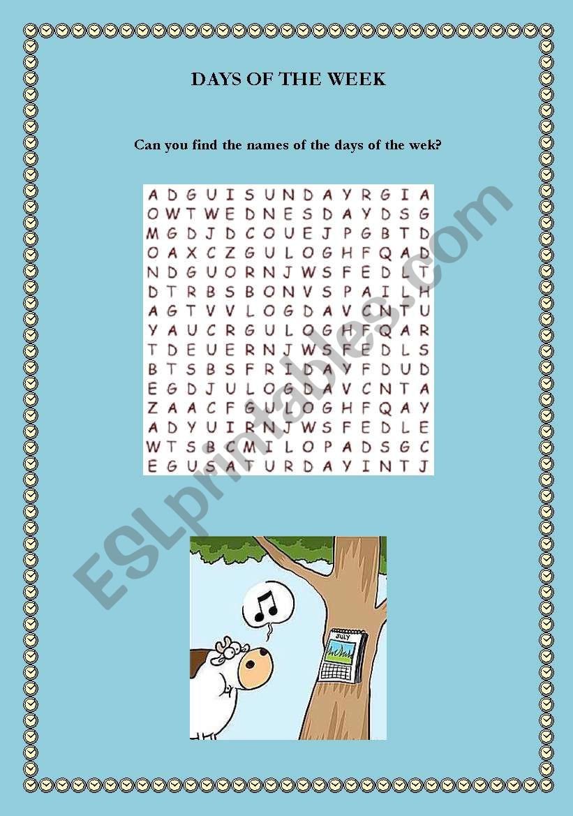 Days of the Week Wordsearch worksheet