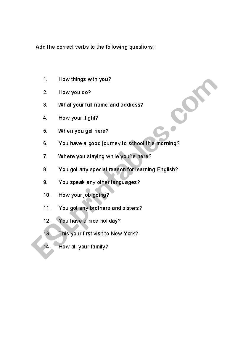 Verb correction worksheet