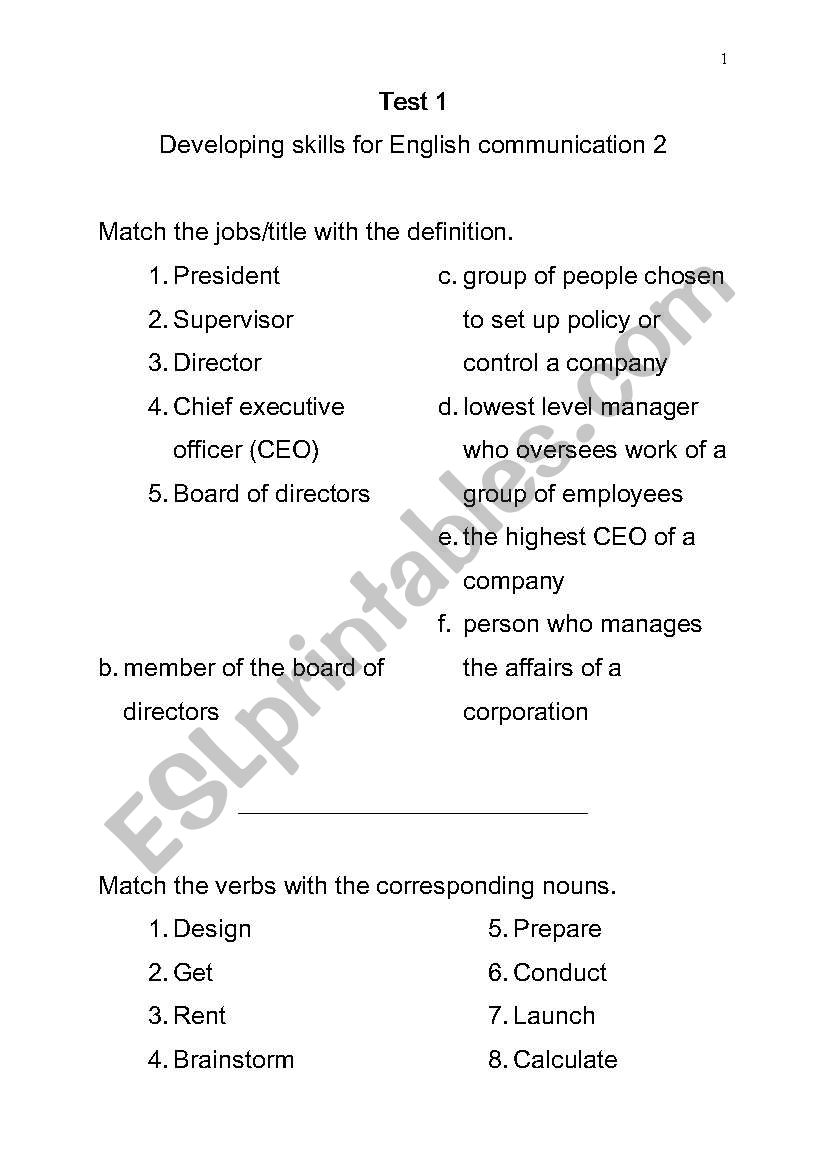 test worksheet