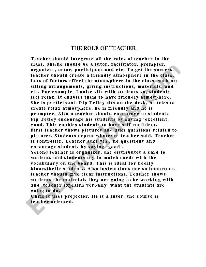 the role of the teacher worksheet