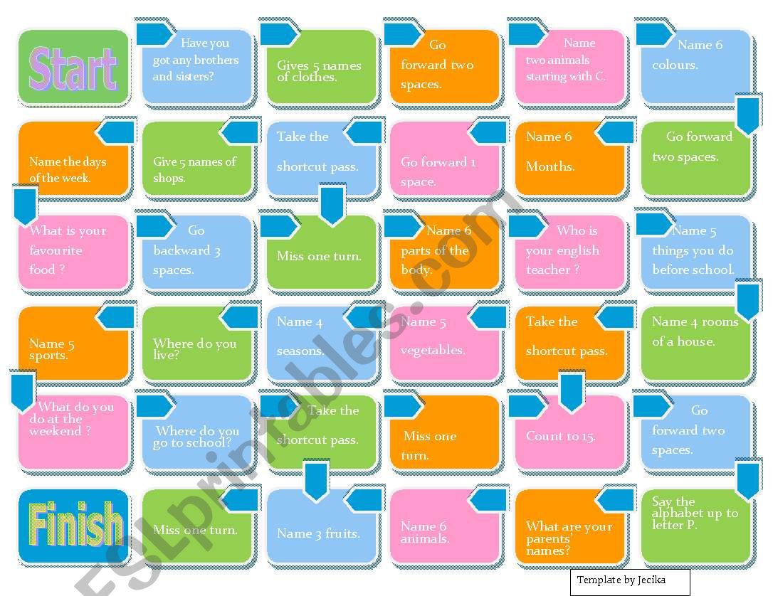 Bordgame level A1. worksheet