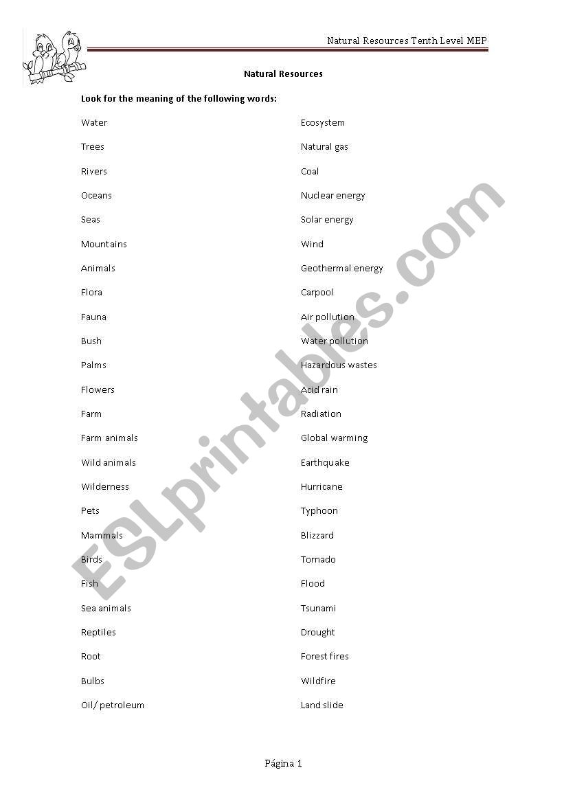 Natural resources Missuse worksheet