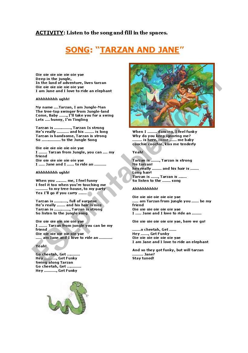 TARZAN AND JANE worksheet