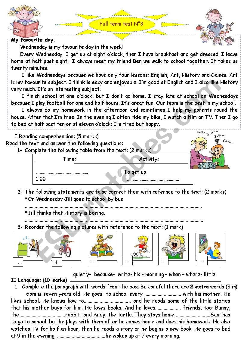 full term english test n 3 worksheet