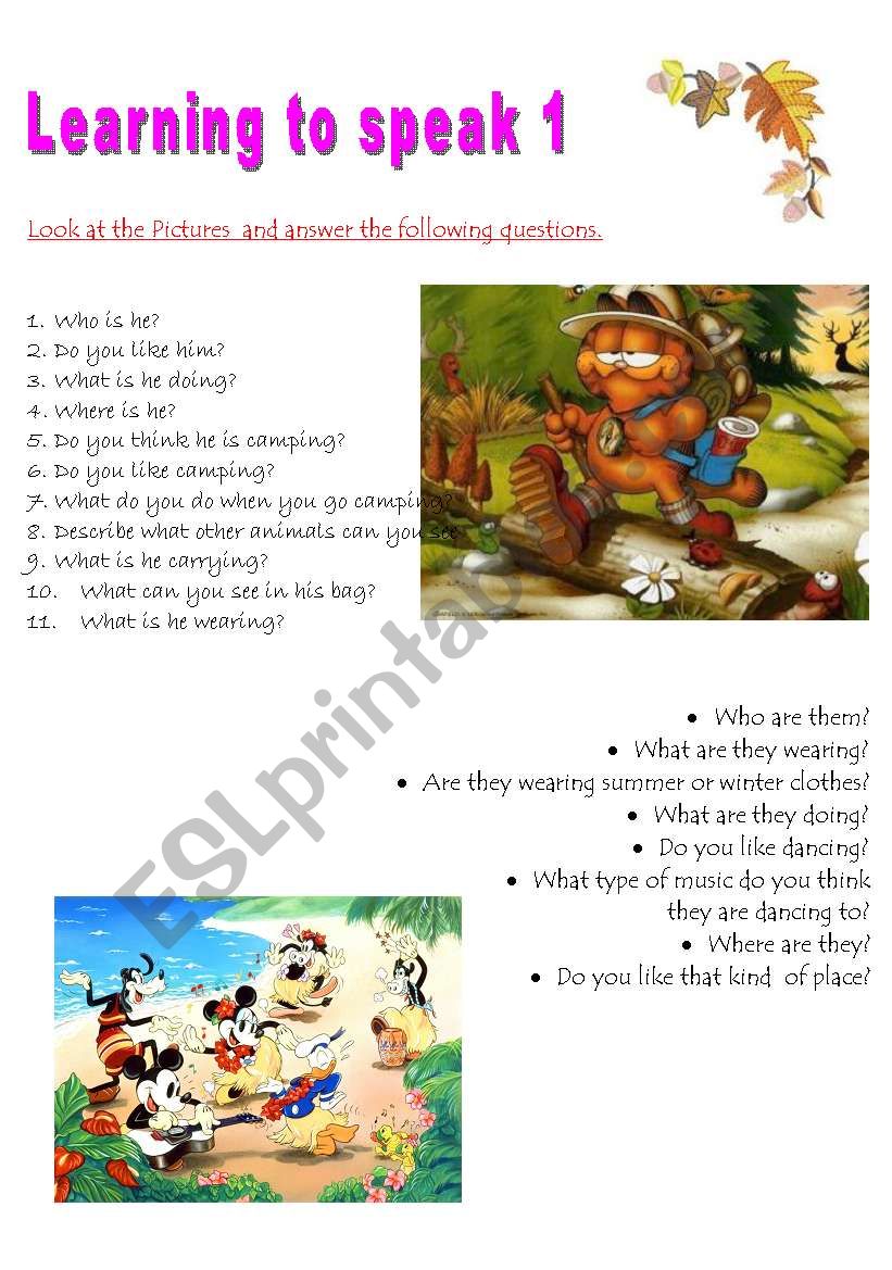 Learning to speak 1 worksheet