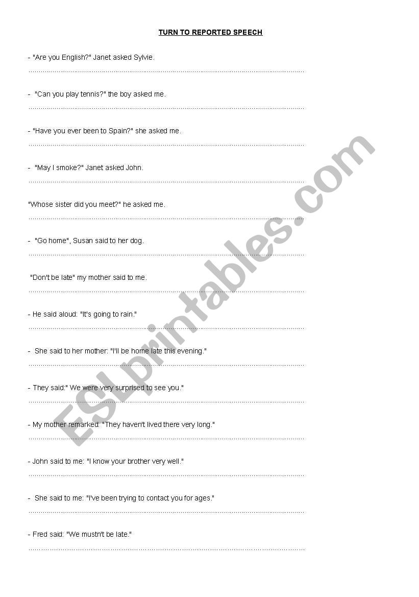 Reported speech worksheet