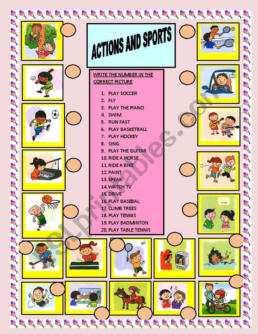 ACTIONS AND SPORTS worksheet
