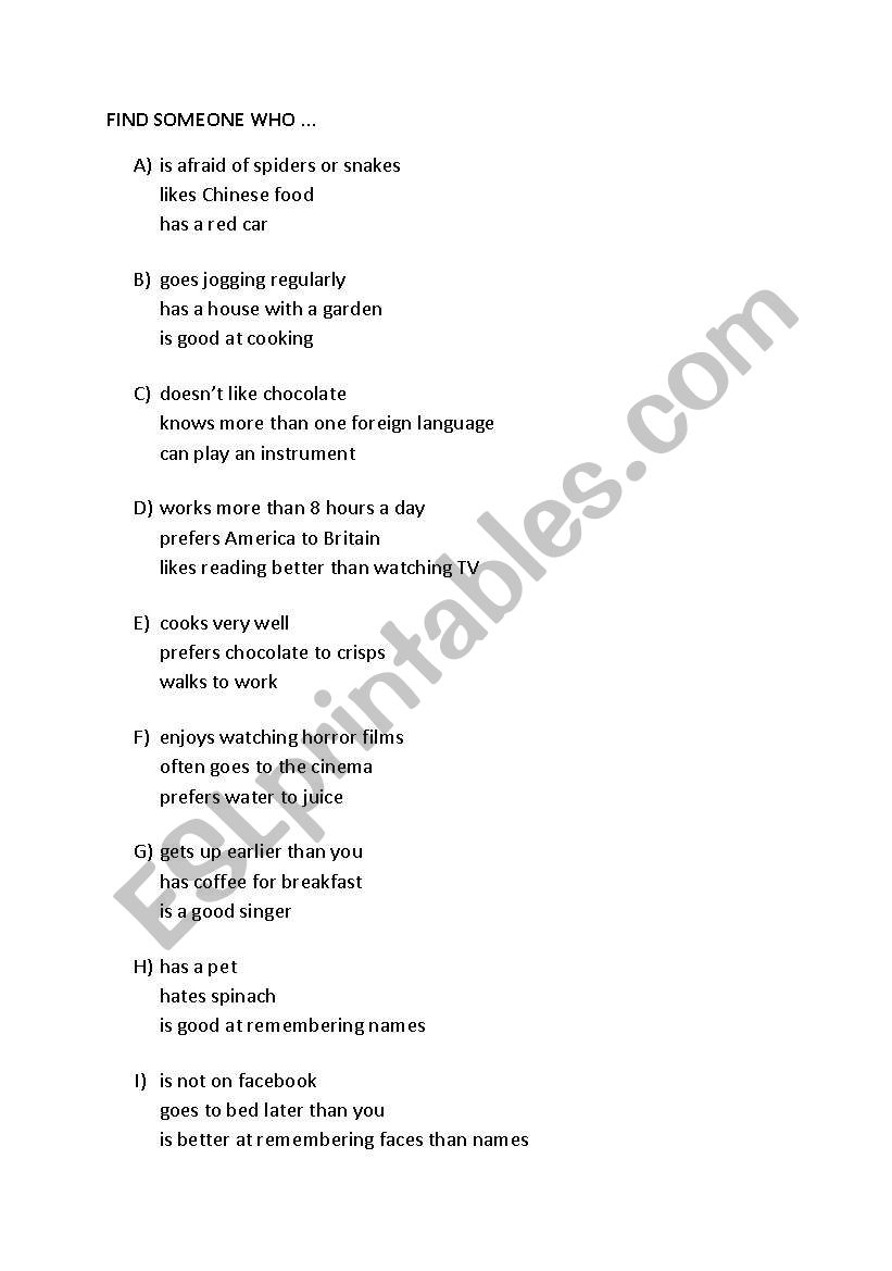 find someone who worksheet