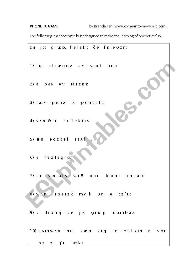 PHONETIC GAME worksheet