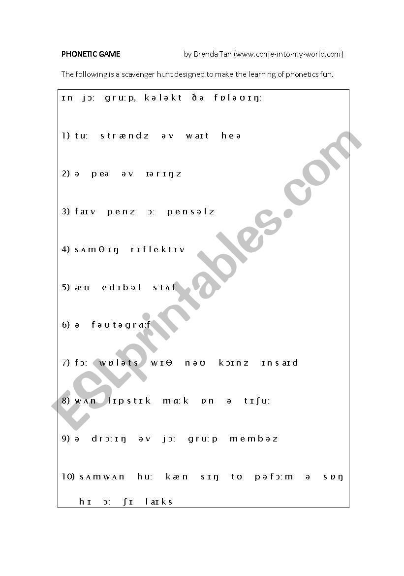 PHONETIC GAME worksheet