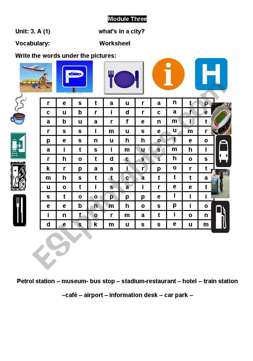 word search buildings worksheet