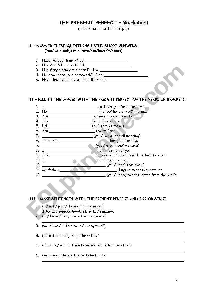 PRESENT PERFECT - Worksheet worksheet