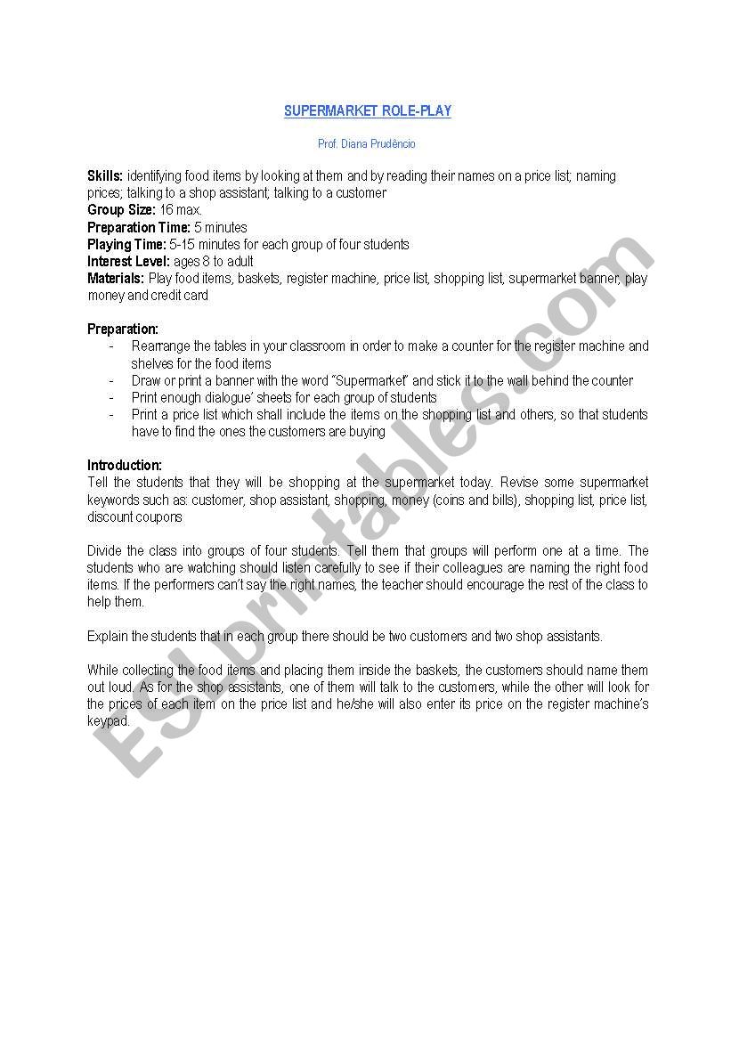 Supermarket Role-play worksheet