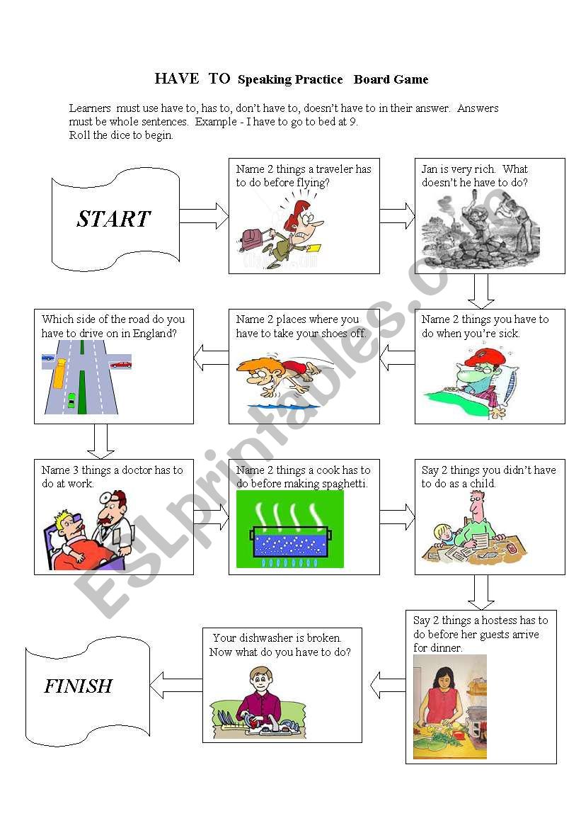 Have to  Speaking  Board Game worksheet