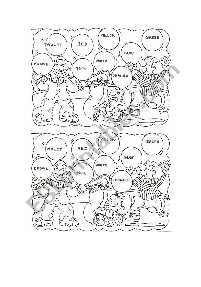 Colours Clowns -mixed colours worksheet