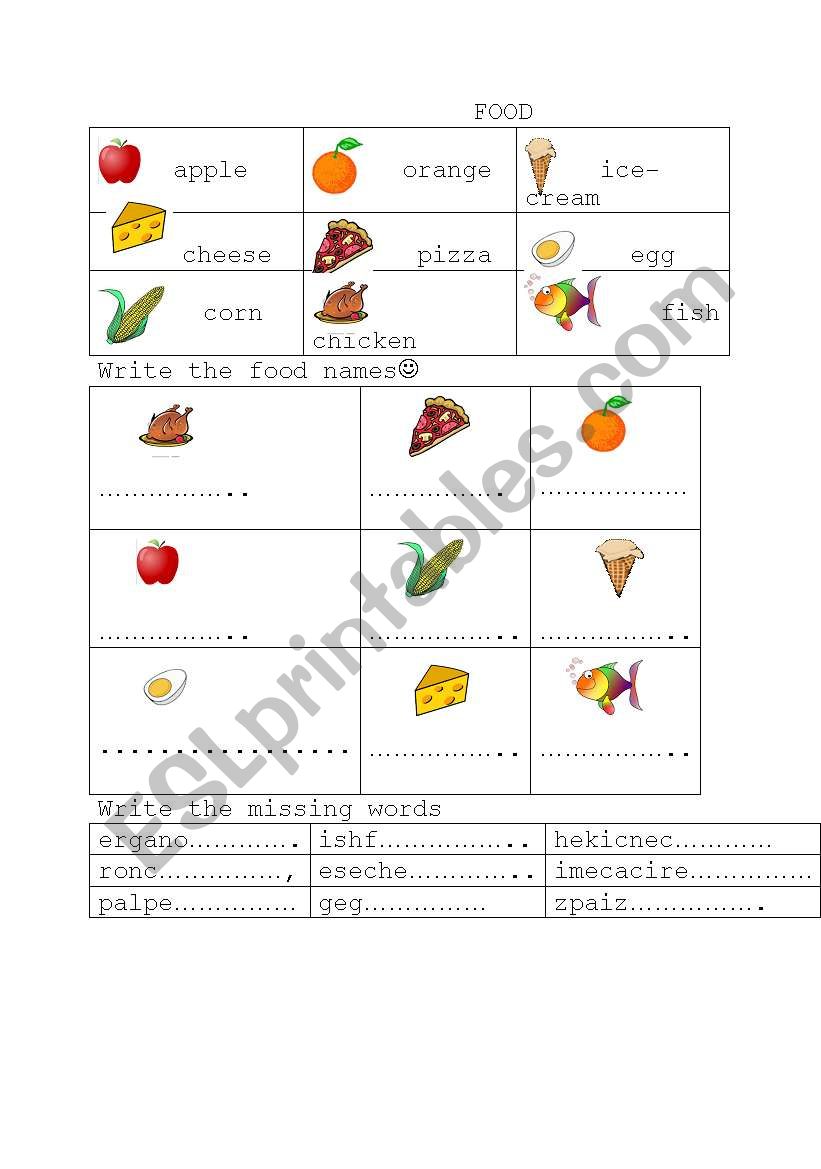 recognizing  food worksheet