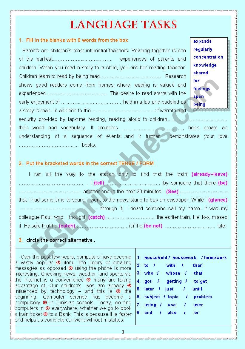 LANGUAGE TASKS worksheet