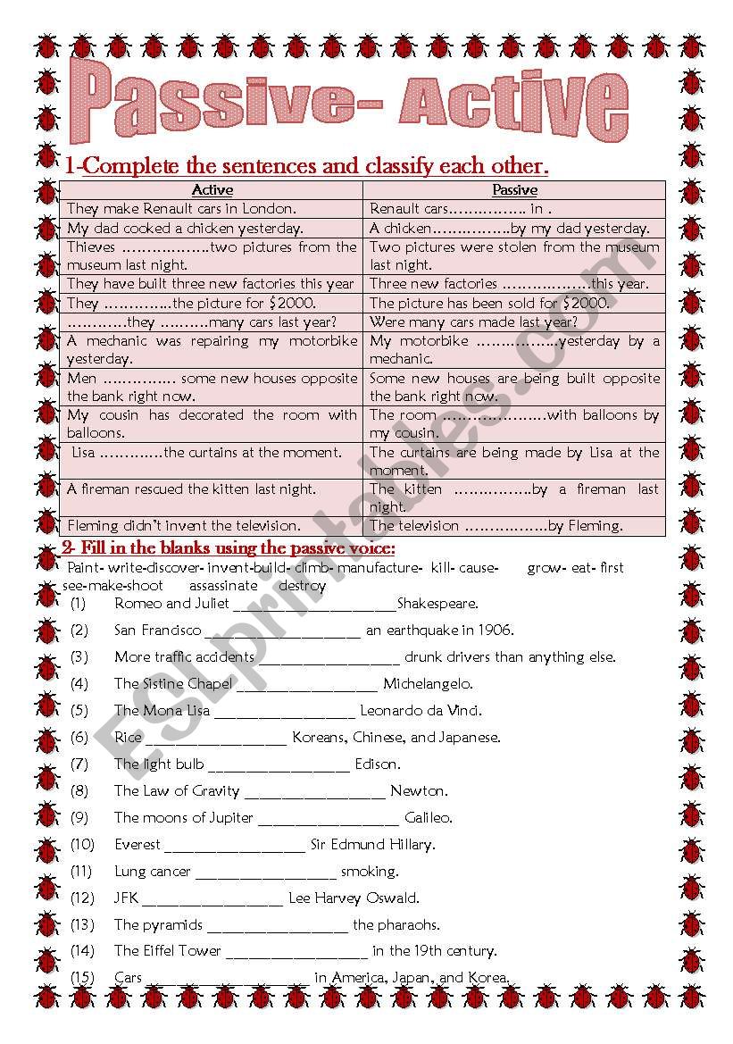 Passive- active voice worksheet