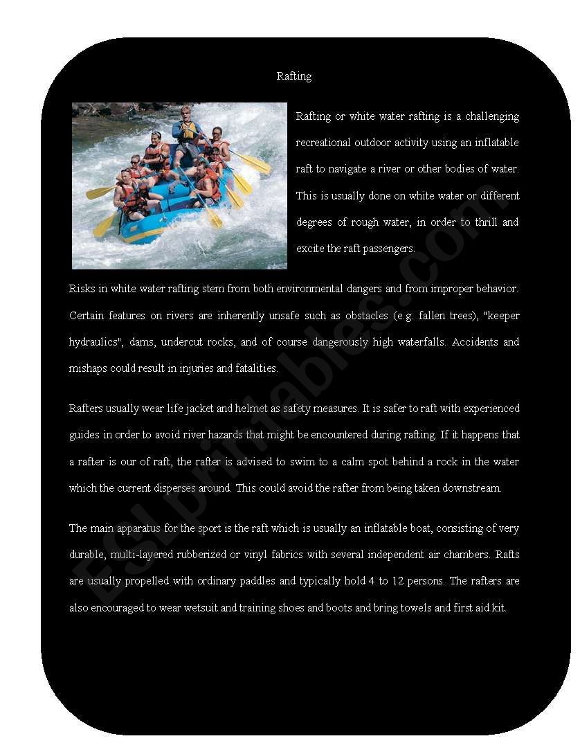 Extreme Sport 2 ( Rafting) worksheet