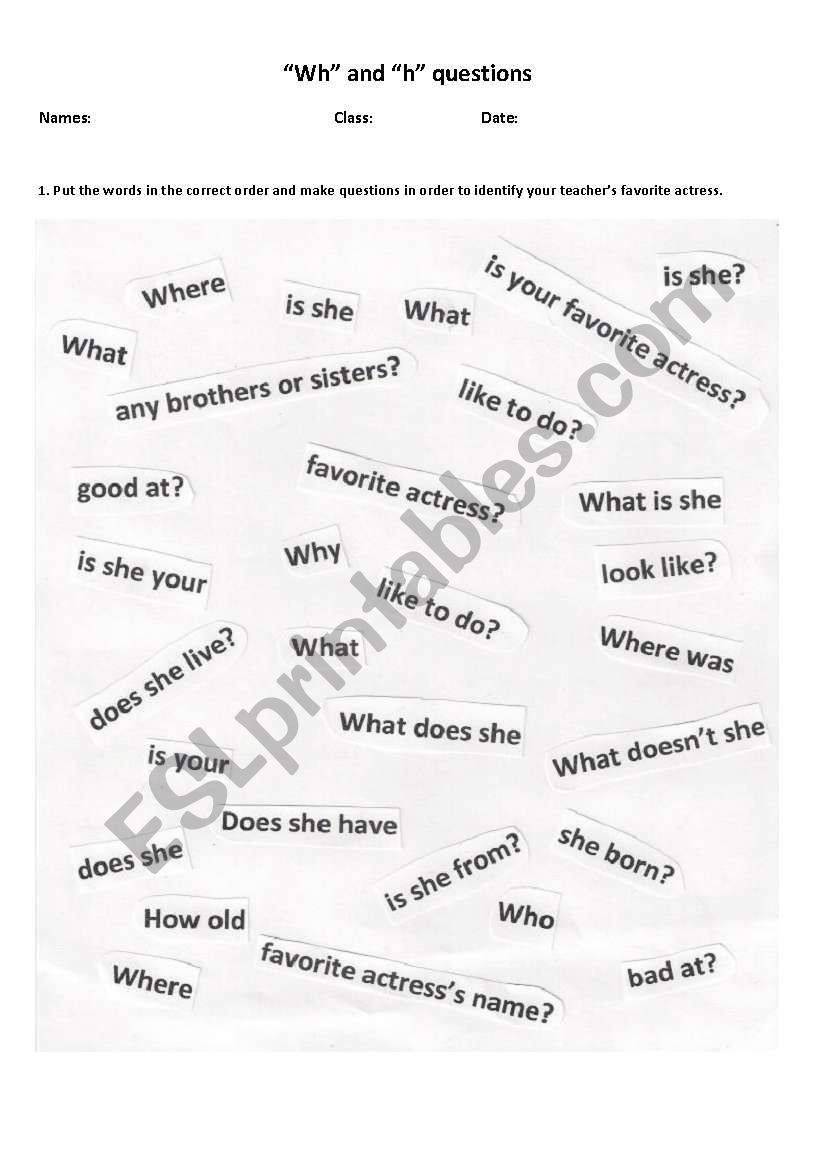 Whos my favorite actress?  worksheet